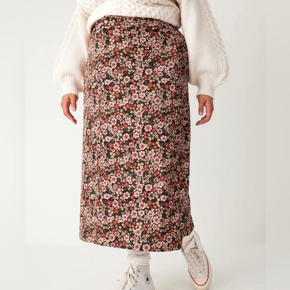 CORDUROY MIDDLE WAIST FLORAL MAXI SKIRT CURVE & PLUS